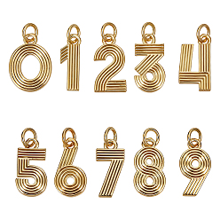 Café Mate Dorado 10 piezas 10 estilos colgantes de latón, encantos numéricos, con anillo de salto, café mate dorado, 15x5~11x1.5~2 mm, agujero: 3.5 mm, 1 pc / estilo