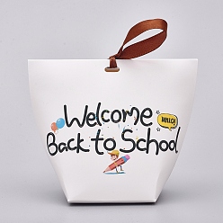 Blanc Sacs pliants en papier, avec ruban, bienvenue à l'école, blanc, 119.3x61.5x100mm