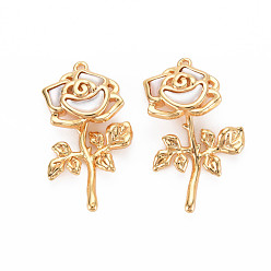 Настоящее золото 18K Латунные перламутровые подвески с белыми ракушками, июньские цветочные прелести, без никеля , овальная с розой, реальный 18 k позолоченный, Цветок: 10.5 mm длиной, шириной 11 мм , толщиной 3 мм , лист: 16 мм длиной, шириной 13 мм , толщиной 2 мм 