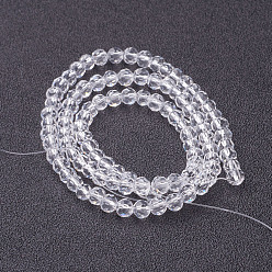 Clear Transparent Glass Bead Strands, Faceted, Flat Round, Clear, 4~5x3~4mm, Hole: 0.5mm, about 95pcs/strand, 13.70 inch(34.8cm)