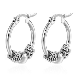 Нержавеющая Сталь Цвет 304 серьги-кольца из нержавеющей стали с круглыми бусинами, цвет нержавеющей стали, 23x20 мм