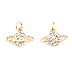 Настоящее золото 18K Латунь с кубическим цирконием подвеской, с целью перехода в кольце, без кадмия, без никеля и без свинца, планета, реальный 18 k позолоченный, 7.5x12x2 мм, отверстие : 2.4 мм