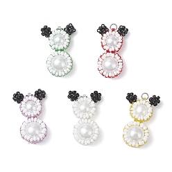 (52) Непрозрачная лаванда Подвески-снеговики из стеклянных бусин, с 304 соединительным кольцом из нержавеющей стали и стеклянными жемчужными круглыми бусинами, разноцветные, 28x19x10 мм, отверстие : 2.5 мм