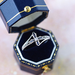 Серебро 925 Кольца из стерлингового серебра с паве из кубических цирконий, крестик, с с s925 штампом, серебряные, размер США 6 (16.5 мм)