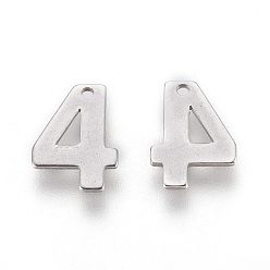 Number Устойчивые к потускнению 201 подвески из нержавеющей стали, число, кол. 4, 11x8x0.6 мм, отверстие : 1 мм