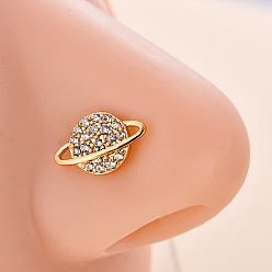 Planet 316l хирургические кольца для носа из нержавеющей стали с микропрорезью и прозрачным кубическим цирконием в форме буквы L, золотые, планета, 7 мм, штифты : 0.8 мм