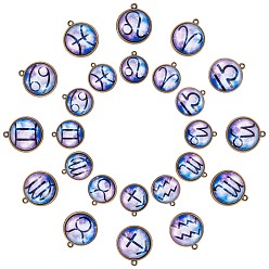 Lilac Alloy Glass Pendants, Half Round with Twelve Constellations, Lilac, 26x23x7mm, Hole: 1.8mm, 12pcs/set, 4sets/box