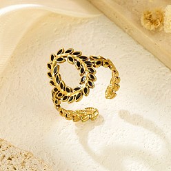 Настоящее золото 18K 304 эмалированные манжеты из нержавеющей стали для женщин, овальные и листьев, реальный 18 k позолоченный, овальный : 20x14 mm, размер США 8 1/4 (18.3 мм)