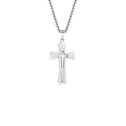 Нержавеющая Сталь Цвет Из нержавеющей стали большие кулоны, крест прелести, цвет нержавеющей стали, 54x30 мм