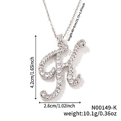 Letter K Элегантные модные латунные ожерелья с подвесками в виде алфавита из микропаве из прозрачных кубических цирконий, серебряный цвет гальваническим, Письмо K, 15.75 дюйм (40 см)