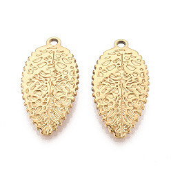 Настоящее золото 18K 304 подвески из нержавеющей стали лист, ионное покрытие (ip), реальный 18 k позолоченный, 35x18x3 мм, отверстие : 2.5 мм