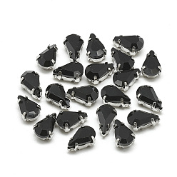 Черный Шить на горный хрусталь, многожильных ссылки, стекло горный хрусталь, с настройками латуни, аксессуары для одежды, граненые, слеза, платина, чёрные, 8x5.5x4 мм, отверстие : 0.8~1 мм