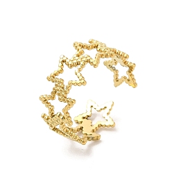 Настоящее золото 18K Ионное покрытие (ip) 304 кольца манжет из нержавеющей стали, открытые кольца с полой звездой для женщин, реальный 18 k позолоченный, внутренний диаметр: 18 мм