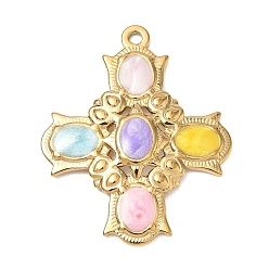 Golden 304 Stainless Steel Enamel Pendants, Cross Charms, Ion Plating(IP), Golden, 35x28x3mm, Hole: 1.8mm