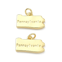 Настоящее золото 18K Латунные подвески, самородки с подвесками со словом «Пенсильвания», долговечный, стойки покрытие, без свинца и без кадмия, реальный 18 k позолоченный, 10.5~11x18x2.5 мм, Перейти кольцо: 5x1 мм, 3 mm внутреннего диаметра.