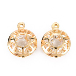 Light Gold Обшивка стойки экологически чистые железные подвески, с кристально горный хрусталь, без кадмия, без никеля и без свинца, плоско-круглые, золотой свет, 16x12x5 мм, отверстие : 1.2 мм