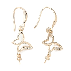 Золотой Серьги-крючки с бабочкой из латуни с микропаве из прозрачного кубического циркония, стойки покрытие, долговечный, золотые, 35.5x12.5 мм