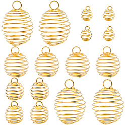 Golden 40Pcs 4 Styles Iron Wire Pendants, Hollow, Round, Golden, 10pcs/style