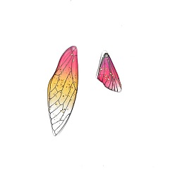 Hot Pink Resin Earrings Accessories, Wing, Hot Pink, 50x16mm, Hole: 1mm, Small: 25x11mm, Hole: 1mm, 2pcs/bag
