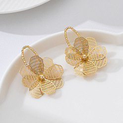 Oval Boucles d'oreilles puces en alliage filigrané, fleur, or, ovale, 52x40mm