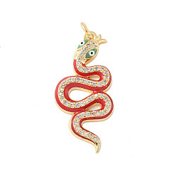 (123L) Белый крем непрозрачный блеск Латунные микропроволочные кубические циркониевые подвески из эмали, с целью перехода в кольце, змея, реальный 18 k позолоченный, огнеупорный кирпич, 30.5x15x4 мм, отверстие : 3 мм