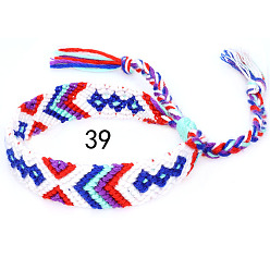 Medium Blue Cotton Braided Rhombus Pattern Cord Bracelet, Ethnic Tribal Adjustable Brazilian Bracelet for Women, Medium Blue, 5-7/8~14-1/8 inch(15~36cm)