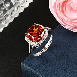 Квадрат 925 Кольца из стерлингового серебра с паве из кубических цирконий, Реальная платина, квадратный, размер США 7 1/2 (17.7 мм), площади: 13x13.5 mm