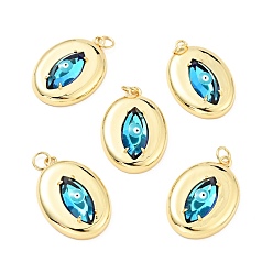 Темно-бирюзовый Стойки обшивки латунь кубического циркония подвески, с эмалью, долговечный, без свинца, без кадмия и без никеля, реальный 18 k позолоченный, овал с сглаза, темные бирюзовый, 26x18x5 мм, отверстие : 3 мм, Перейти кольцо: 5x1 мм, 3 мм внутренним диаметром