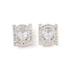 Серебро Стойки обшивки латунь микро проложить кубического циркония бусы, долговечный, без свинца и без кадмия, Прямоугольник с сердцем, серебряные, 9.5x8.5x6.5 мм, отверстие : 1.8 мм