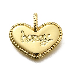 Настоящее золото 18K Латунные подвески, Сердце со словом мед, долговечный, без свинца и без кадмия, стойки покрытие, реальный 18 k позолоченный, 19x21.5x2.5 мм, отверстие : 5.5x3 мм