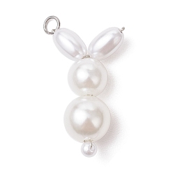 Кремово-белый День благодарения подвески из искусственного жемчуга из АБС-пластика, кролик, с железной платиной петлей, кремово-белые, 32.5x19x11.5 мм, отверстие : 3 мм
