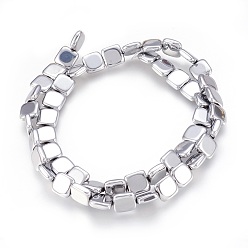 Platinum Plated Electroplated Non-magnetic Synthetic Hematite Beads Strands, Polish, Square, Platinum Plated, 8x8x2.5mm, Hole: 1mm, about 52pcs/strand, 15.98 inch(40.6cm)
