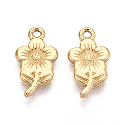 Настоящее золото 18K 304 из нержавеющей стали цветочные кулоны, ионное покрытие (ip), реальный 18 k позолоченный, 19x10x2 мм, отверстие : 1.5 мм