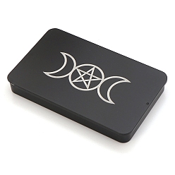 Луна Печатные железные коробки для сбора карт Таро, футляры для хранения карт Таро, прямоугольные, чёрные, тройная луна, 16.7x10.3x2 см