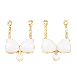 Белый Латунь эмаль подвески, прелести бикини, долгоиграющий, стойки покрытие, без свинца и без кадмия, реальный 18 k позолоченный, белые, 23x16x3 мм, отверстие : 1.2 мм