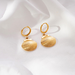 Shell Shape Ocean 304 Stainless Steel Hoop Dangle Earrings for Women, Real 18K Gold Plated, Shell Shape, 38x19mm