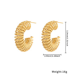 Golden 304 Stainless Steel Wire Spiral Stud Earrings, Half Hoop Earrings, Golden, 33.4x29.3mm