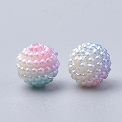 Pink Imitation Pearl Acrylic Beads, Berry Beads, Combined Beads, Rainbow Gradient Mermaid Pearl Beads, Round, Pink, 10mm, Hole: 1mm, about 200pcs/bag