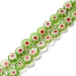 Желто-Зеленый Handmade millefiori lampwork beads strands, плоско-круглые, желто-зеленый, 6x3 мм, отверстие : 0.7 мм, около 66 шт / нитка, 14.65'' (37.2 см)