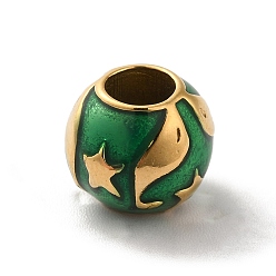 Золотой Ионное покрытие (ip) 304 европейские бусины из эмали из нержавеющей стали, бусины с большим отверстием, рондель с рисунком дельфинов и морских звезд, золотые, 10.5x9.5 мм, отверстие : 5 мм