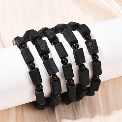 Турмалин Браслеты из натурального черного турмалина, эластичные браслеты для мужчин и женщин, трапециевидные, внутренний диаметр: 2-1/8 дюйм (5.3 см)