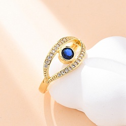 Настоящее золото 18K Латунные кольца с цирконием микро паве для женщин, глаз, стойки покрытие, без кадмия и без свинца, долговечный, реальный 18 k позолоченный, 10 мм, размер США 6 1/4 (16.7 мм)
