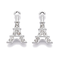 Кристалл Стойки подвески обшивки сплава, со стразами, Эйфелева башня, кристалл, 21.5x12.5x2 мм, отверстие : 2 мм