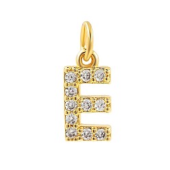 Letter E Подвески из латуни с фианитами и переходными кольцами, реальный 18 k позолоченный, Письмо E, 15x8.4x2.2 мм, отверстие : 2.8 мм