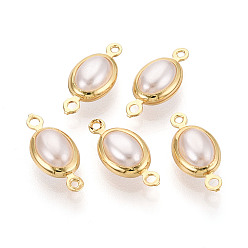 Настоящее золото 18K Латунные подвески-подвески с имитацией жемчуга из АБС-пластика, овальные связи, кремово-белые, долговечный, без никеля , реальный 18 k позолоченный, 14.5x7x4.5 мм, отверстие : 0.9~1.4 мм