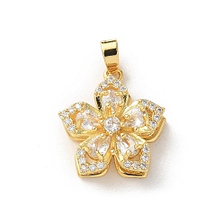 Цветок Латунные микропаве прозрачные подвески с фианитом, цветок, 18x7x8 мм, отверстие : 3x4.5 мм.