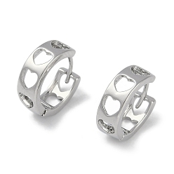 Платинированный Полые латунные серьги-кольца в форме сердца, кольцо, Реальная платина, 12x4.5 мм