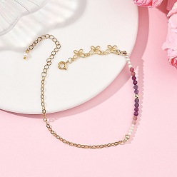 Фиолетовый Браслеты на лодыжку из натуральных аметистов и жемчуга в виде круглых бусин в форме бабочек, с 304 цепочками из нержавеющей стали с текстурированным покрытием, золотые, фиолетовые, 8-3/4 дюйм (222 мм)