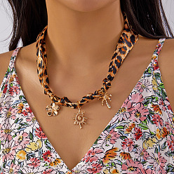Шоколадный Шарфы-колье с леопардовым принтом и подвесками в виде цветка солнечного дерева из цинкового сплава, золотые, цвет шоколада, 15.75 дюйм (40 см), кулон: 20хмм и 25мм