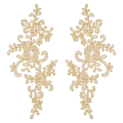 (932FM) Темно-синий аква-матовый с подкладкой Компьютеризированная вышивка цветочные аппликации из полиэстера, пришиваем украшения к фурнитуре, темно-золотистые, 229x102x1 мм, 2 шт / комплект